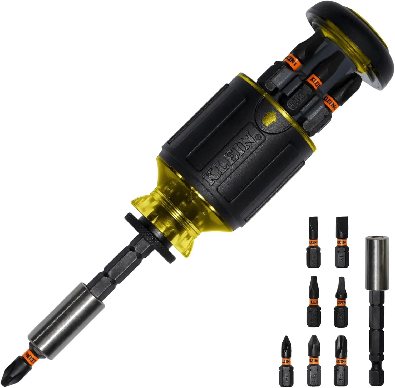 32308 Impact-Rated Multibit Stubby Screwdriver - 8-in-1 Adjustable Size Tool with Magnetic Grip, Metal Bits, Multiple Tips (Phillips, Slotted, Square, Nut Driver) for Impact Work, Stubby Handle