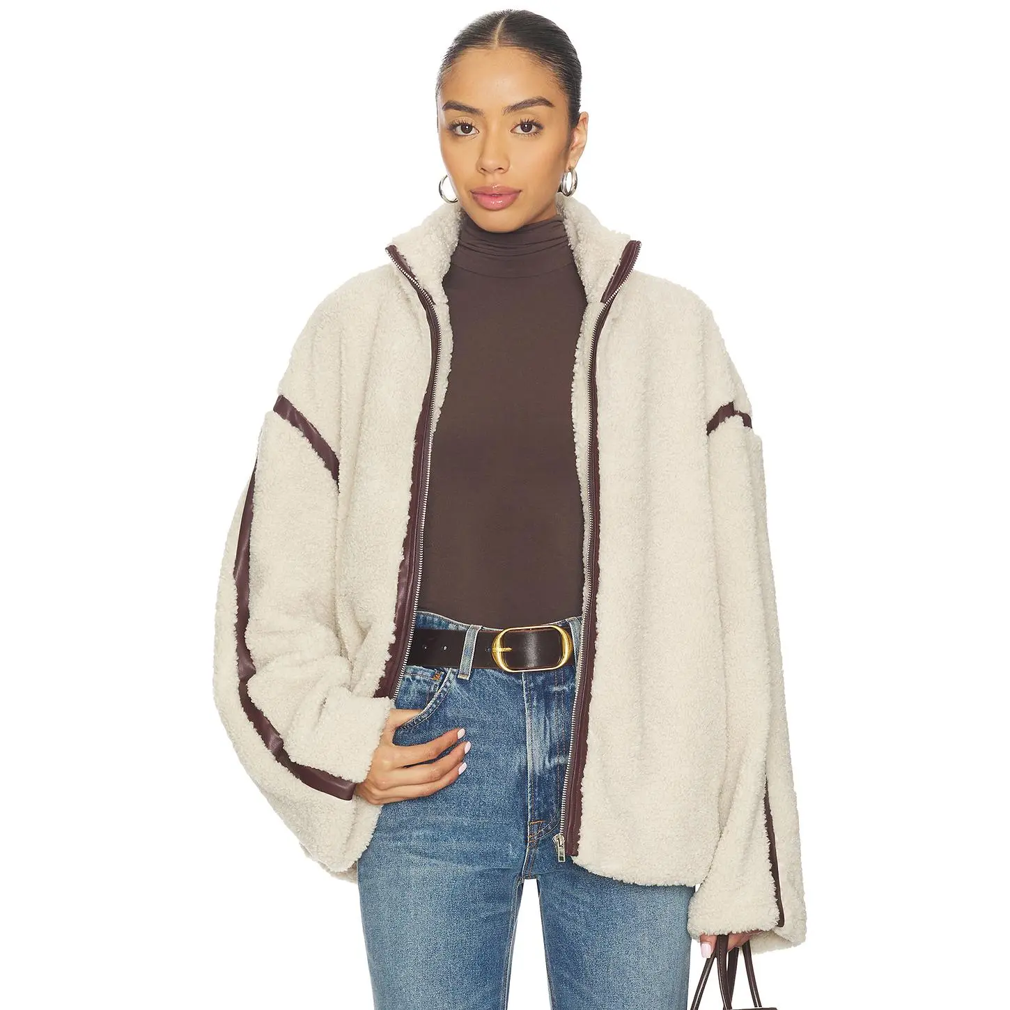 SNDYS Tatum Teddy Contrast Jacket in Beige SNDYS Tatum Teddy Contrast Jacket in Beige