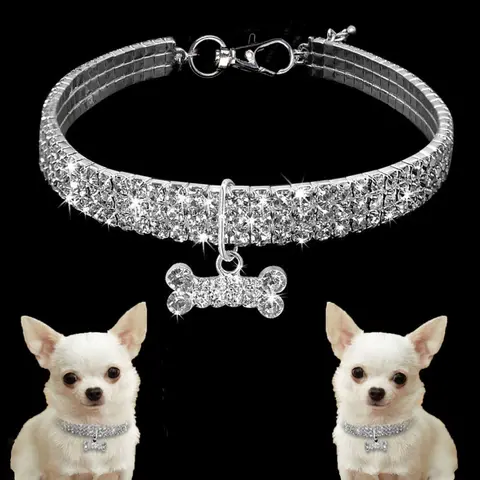 3-Row Rhinestone Elastic Pet Collar, Dog Cat Crystal Necklace, Simple Pet Decoration, Customizable Pet Neckband, Stylish Animal Accessory, Chihuahua Accessories