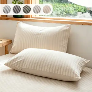 Set of 2 Stripes Jersey Knit Pillowcases 100% T-Shirt Cotton Super Soft Comfy Breathable Envelope Closure, Super Soft Soft Bedding , Striped Bedding