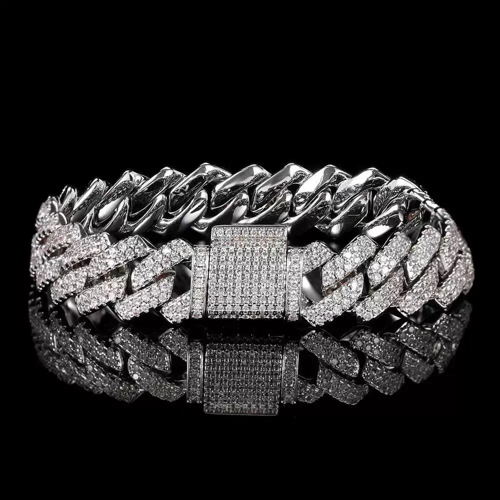 Cuban Chain Tennis Bracelet VVS RoundCut Men's and Women's 18K Gold Plated Fashion Jewelry.Bracelet Stack Charm Gift