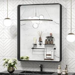 Keonjinn 36 x 30 Inch Black Bathroom Mirror for Wall Vanity Mirror with Non-Rusting Aluminum Alloy Metal Frame Rounded Corner for Modern Farmhouse Home Decor (Horizontal/Vertical)-B09K3CN1WJ