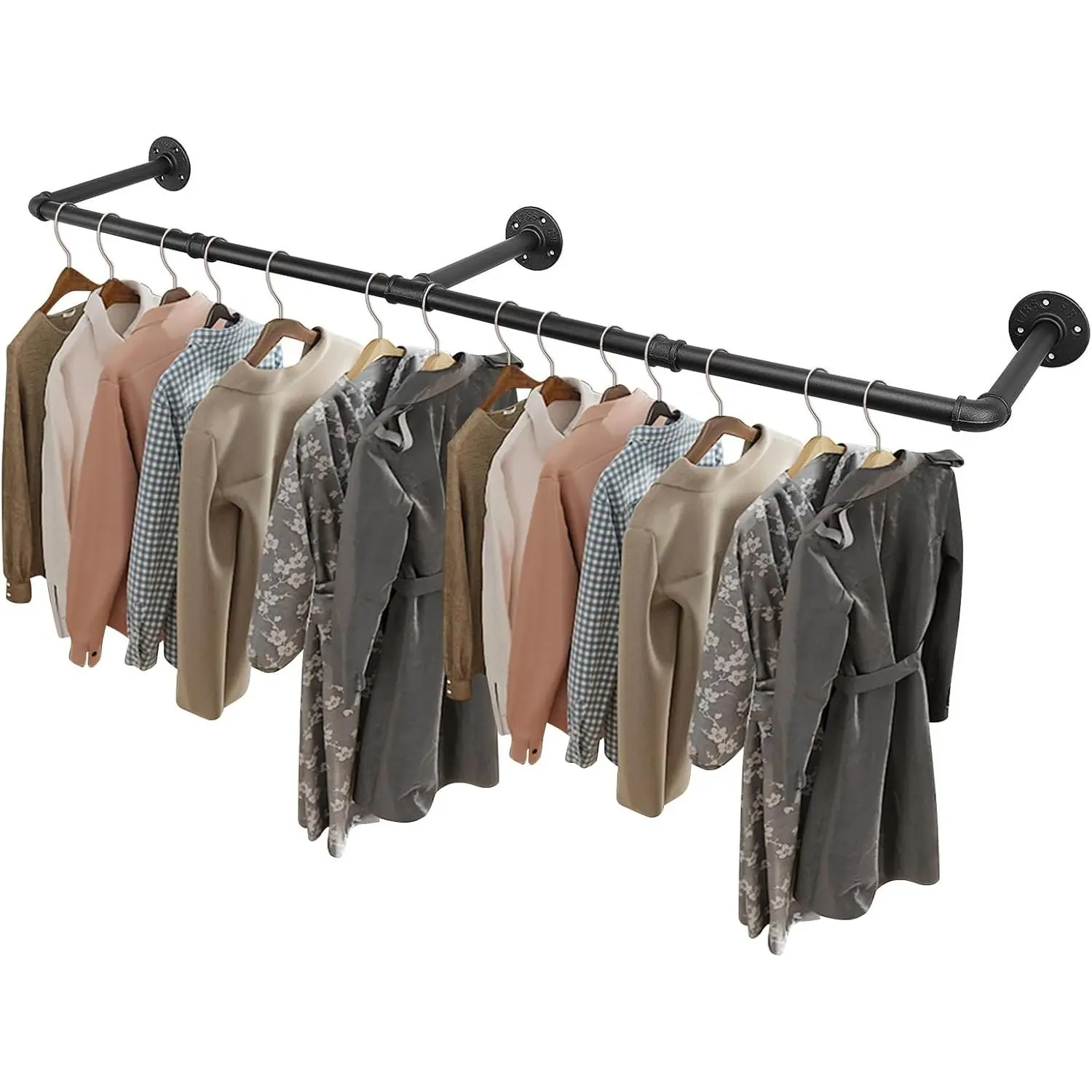 50-Inch Industrial Pipe Mountable Coat Rack - Heavy-Duty Detachable Iron Garment Rack, Rust-Free Wall-Mounted Space-Saving Clothes Bar, Multi-Purpose Hanging Rod for Bedroom, Closet (Home Supplies Laundry Accessory), Mountable Coat Racks
