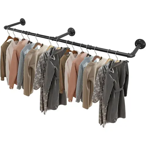Industrial Pipe Clothes Rack - High-Tenacity Metal Heavy-Duty Detachable Hanging Rod, Rust-Free Wall-Mounted Space-Saving Garment Bar, Rustic Look Elevates Rooms Home Laundry Accessory for Bedroom, Kitchen Room Accessories