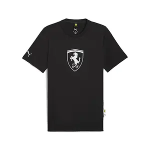 PUMA Mens Scuderia Ferrari Sportswear Tonal Shield Logo Crew Neck Short Sleeve Casual Tops Casual - Black