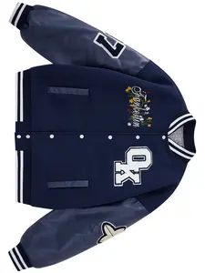 Men's Campus Baseball Jacket, Embroidered Letters & Floral Patterns, Digital Sleeve Design, Spring/fall Wear, Casual