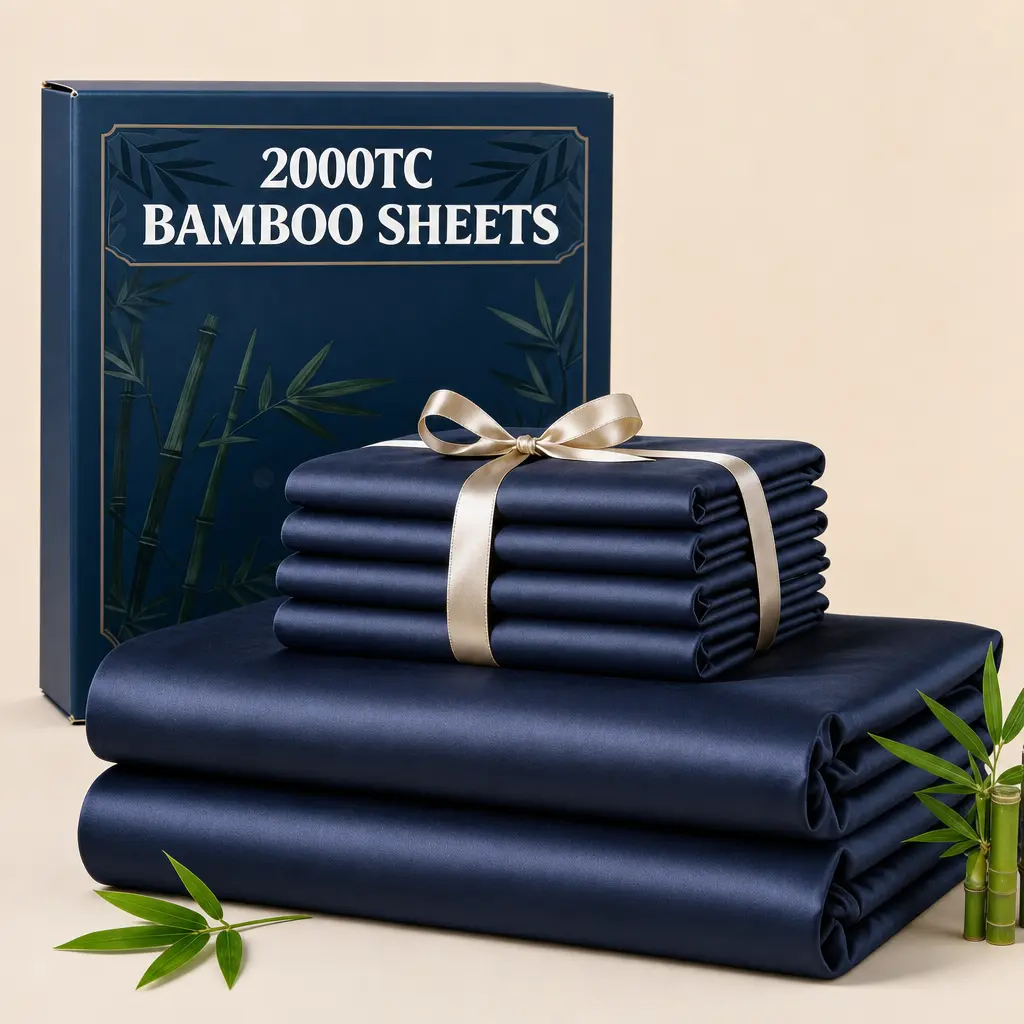 Jollyvogue Extra Deep Pocket Bamboo Sheets - 6 Pcs Breathable & Cooling Bed Sheet Set, Ultra Soft & Breathable Bed Sheets for Hot Sleepers, Hotel Luxury Fitted Soft Wrinkle-Free For Mattresses, Deep Pockets, Twin/Full/Queen/King Size Pillowcase Sets