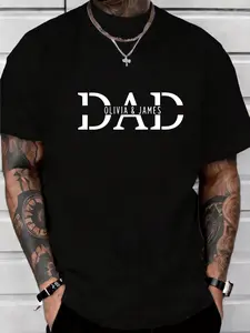 Personalized Dad Graphic T-Shirt For Men Custom Kids Name Minimalist Split Letter Typography Fathers Day Proud Husband Casual Short Sleeve Tee