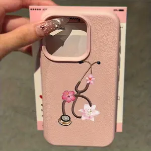 A TPU Material Anti-Slip Anti-Drop Phone Case with Stethoscope Flower Medical Care Style, Suitable for iPhone 17/16/15/14/13/12/11 PRO PROMAX PLUS AIR XS XSMAX, Ideal Gift for Friends and Family, DKPW210