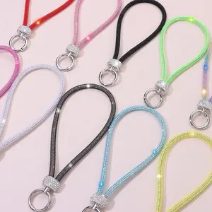 Bling Bling Glitter Rhinestone Mobile Phone Lanyard Diamond Crystal Phone Wrist Straps Keychain Hanging Anti-lost Short Rope Smartphone Cellphone
