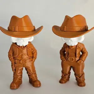 Cowboy Skeleton Figurine 3D Printed Western Skull Decor – Chibi Gunslinger Statue – Unique Gothic Western Collectible – Exclusive WickedSick 3D Design