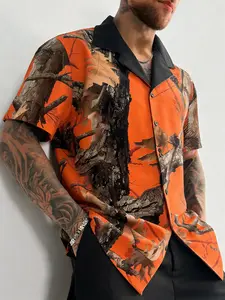 Jungle Camo Cuban Collar Shirt, Smooth Drape Fabric, Perfect for Daily Outing, Camping, Streetwear, Must-Have Summer Top for Men
