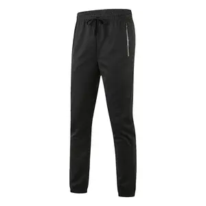 Men's Jogging Pants - Black Jogging Trousers with Drawstring and Zipper Detailing - Minimalist Design
