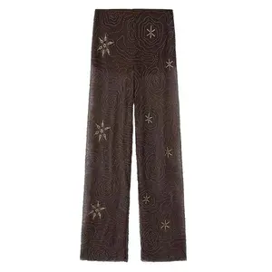 TRAF Woman Trousers Beaded Baggy Pants Women Summer Sequin New In Pants Semi Sheer Tulle Women's Trousers Streetwear Long Pants