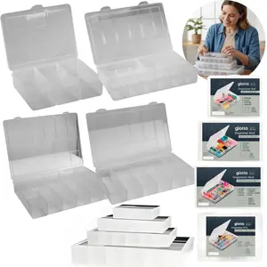 Giotto Tackle Box Organizer 4-Piece Set with 7, 14, 13 & 19 Compartments Multi Purpose Storage for Crafts Jewelry Accessories Clear Plastic Storage Box with Dividers for Fishing Lures for Drawer Desk