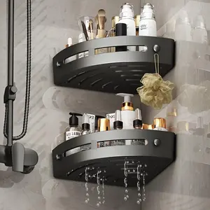 2-Piece Bathroom Shelf Set, Corner Shower Rack, Shower Caddy, Adhesive No-Drill Wall Mounted Toilet Kitchen Storage, Triangle Space Saver Organizer, Bathroom Accessories Set, Bathroom Organizer Supplies