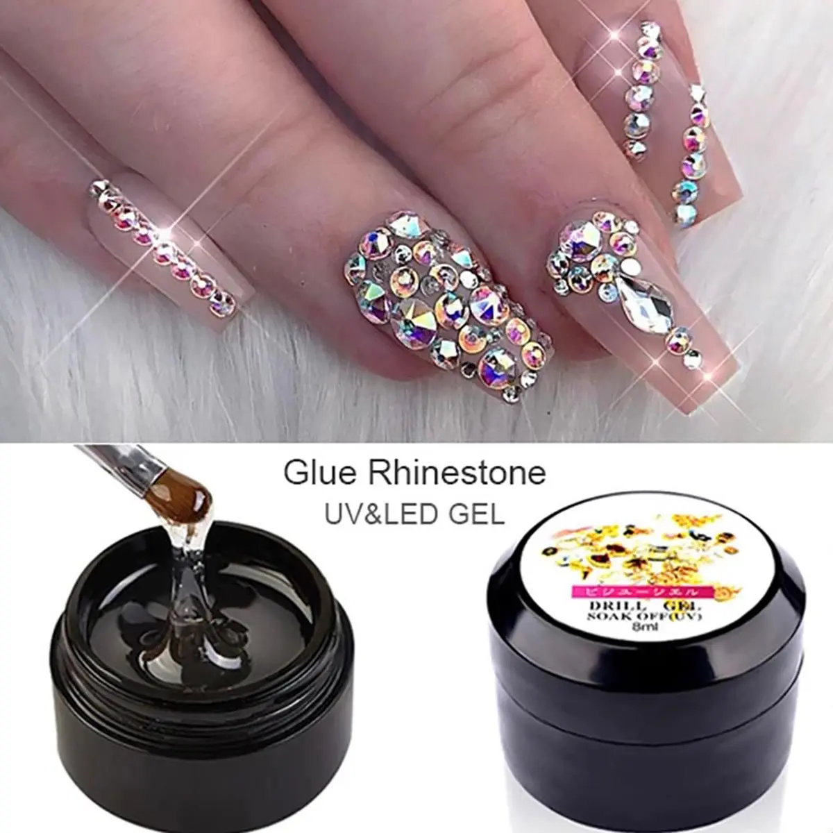 8ml Super Sticky Rhinestone Glue Adhesive Nail Art Glue UV LED Sticky Jewelry Drill Glue DIY Nail Decoration Tools