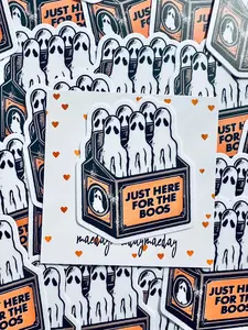 Just Here for the Boos Halloween Ghost Beer Weatherproof Sticker, Halloween Sticker Gift, Trendy Sticker for Kindle, Laptop, Water Bottle