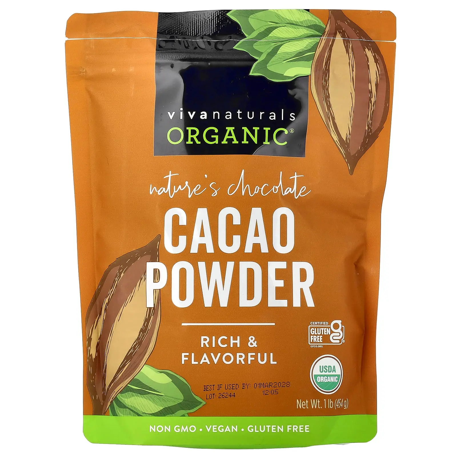 Viva Naturals Organic Cacao Powder, 1 lb (454 g)