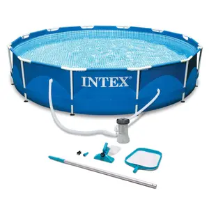 Intex 10-ft x 10-ft x 30-in Metal frame Round Above-Ground Pool with Filter Pump with Ground Cloth