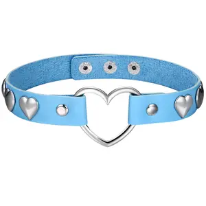 OIDEA Women's Punk Goth Heart Rivet PU Leather Choker Necklace, Adjustable Snap Stud Collar, Punk-Studded Necklaces for Rock Cosplay Statement Jewelry, Stud Necklaces