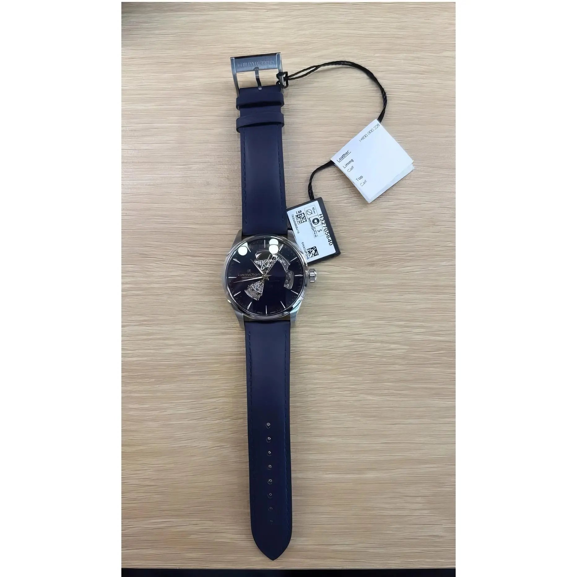 Hamilton Jazzmaster Open Heart Auto 42mm H32705640 Swiss Watch with Blue Galaxy Dial and Genuine Leather Strap