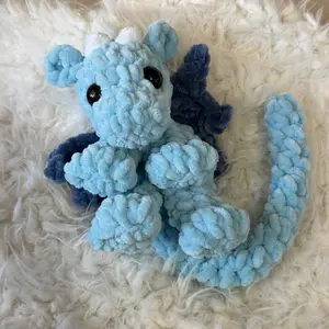 Crochet Dragon Plushie - Sky blue Color, Soft Plush Material, Cute Design, Approximately 8 Inches Tall, Perfect for Cuddling and Gifting