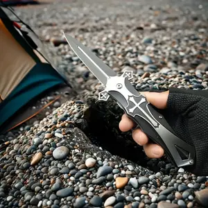 Cross-engraved folding pocket knife, stainless steel EDC everyday tool, collectible multi-purpose portable folding knife for camping