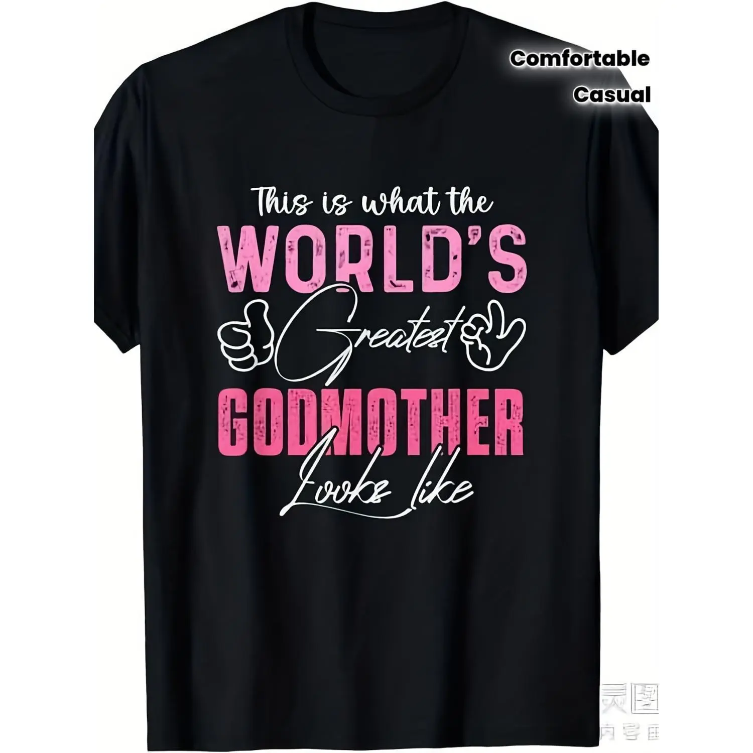 Worlds Greatest Godmother T Shirt Women Retro Graphic Tee Pink Lettering Heart Design Funny Grandma Gift Christmas Mothers Day Birthdays Comfortable Round Neck Casual Top