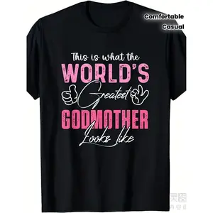 This Is What The World'S Greatest Godmother Looks Like T-Shirt - Women'S Retro Graphic Tee with Pink Lettering & Heart Design, Funny Grandma Gift for Christmas, Mother'S Day, Birthdays - Comfortable Round Neck Casual Shirt for Family Travel & Casual