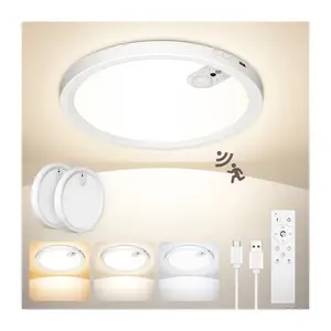 Rechargeable Ceiling Light Fitting with Motion Detector, Long Battery Life Detector Light 3000 K/4000 K/6500 K, wireless light for Corridors, Stairs, Porch, Garage, Balcony
