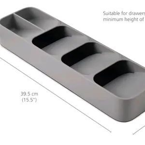 DrawerStore Compact Utensil Organizer For Kitchen Drawer Silverware, Flatware Tray, Small, Grey