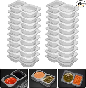 20 Reusable Snack Container/Condiment Containers with Lid, 2 compartments Dipping Container Rectangular Steel Round Silicone Stainless Utensils
