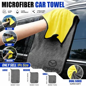 1Pc 30/40/60cm Car Logo Microfiber Cleaning Towel Thickened Soft Absorbent Cloth Car Care Cleaning Towel Cleaning Rag Car Accessories Universal Suitable for Mazda 2 3 6 5 Demio CX3 CX4 CX5 CX-4 CX-5 CX7 CX30 MX3 MX5 MS Speed ​​Axela Atenza