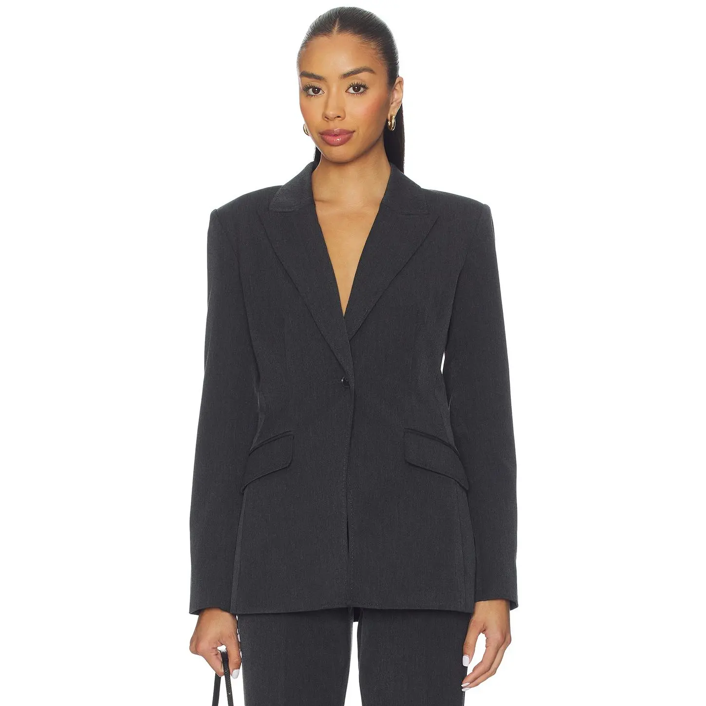 Good American Essential Suiting Sculpted Blazer in Dark Heather Gray