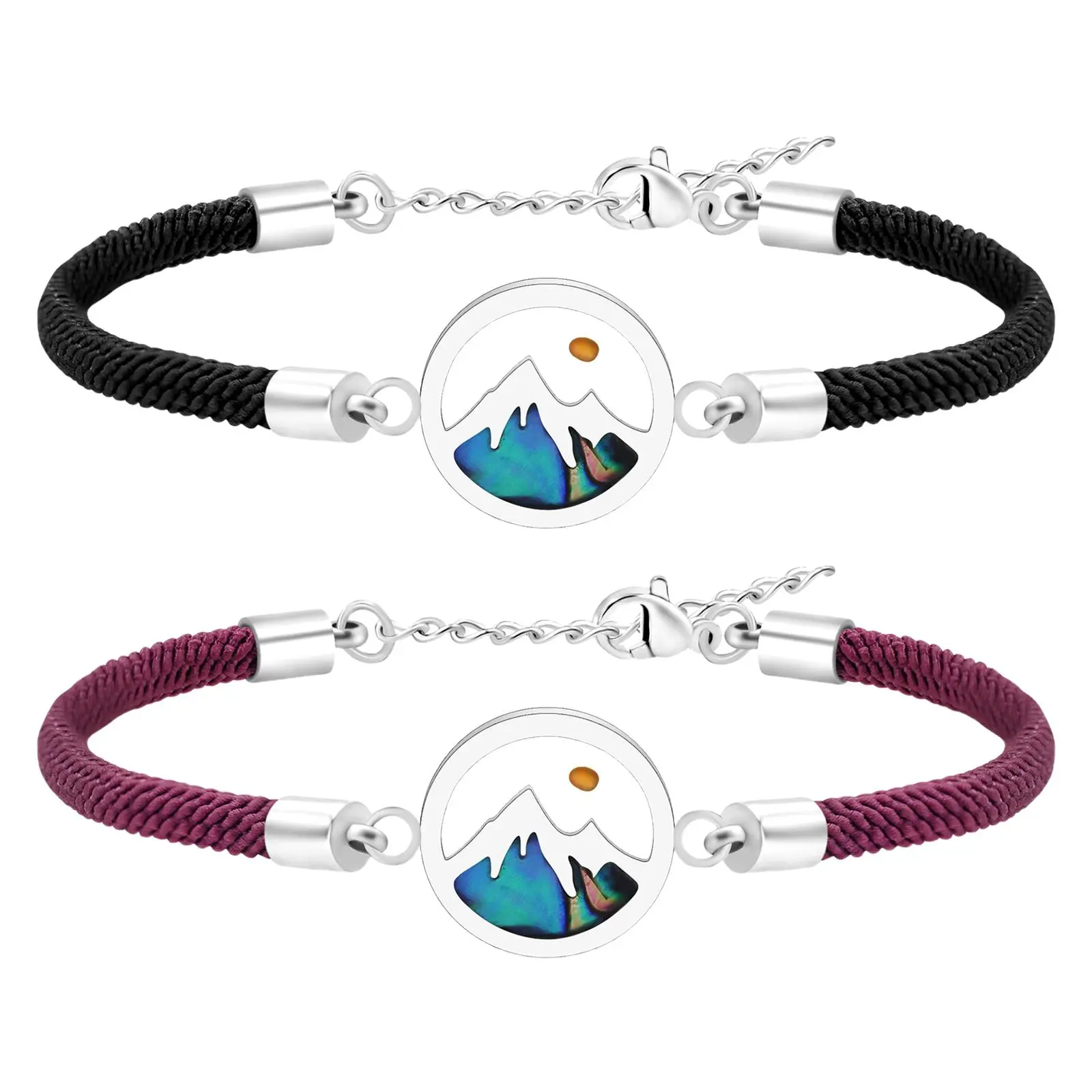 OIDEA Charm Bracelet for Women, Casual Stainless Steel Mountain Charm with Iridescent Abalone & Mustard Seed, Adjustable Woven Cord, Inspirational Faith Gifts for Friends, Birthday, Religious, Christian Gifts, Mountain Motif, Iris Shifting