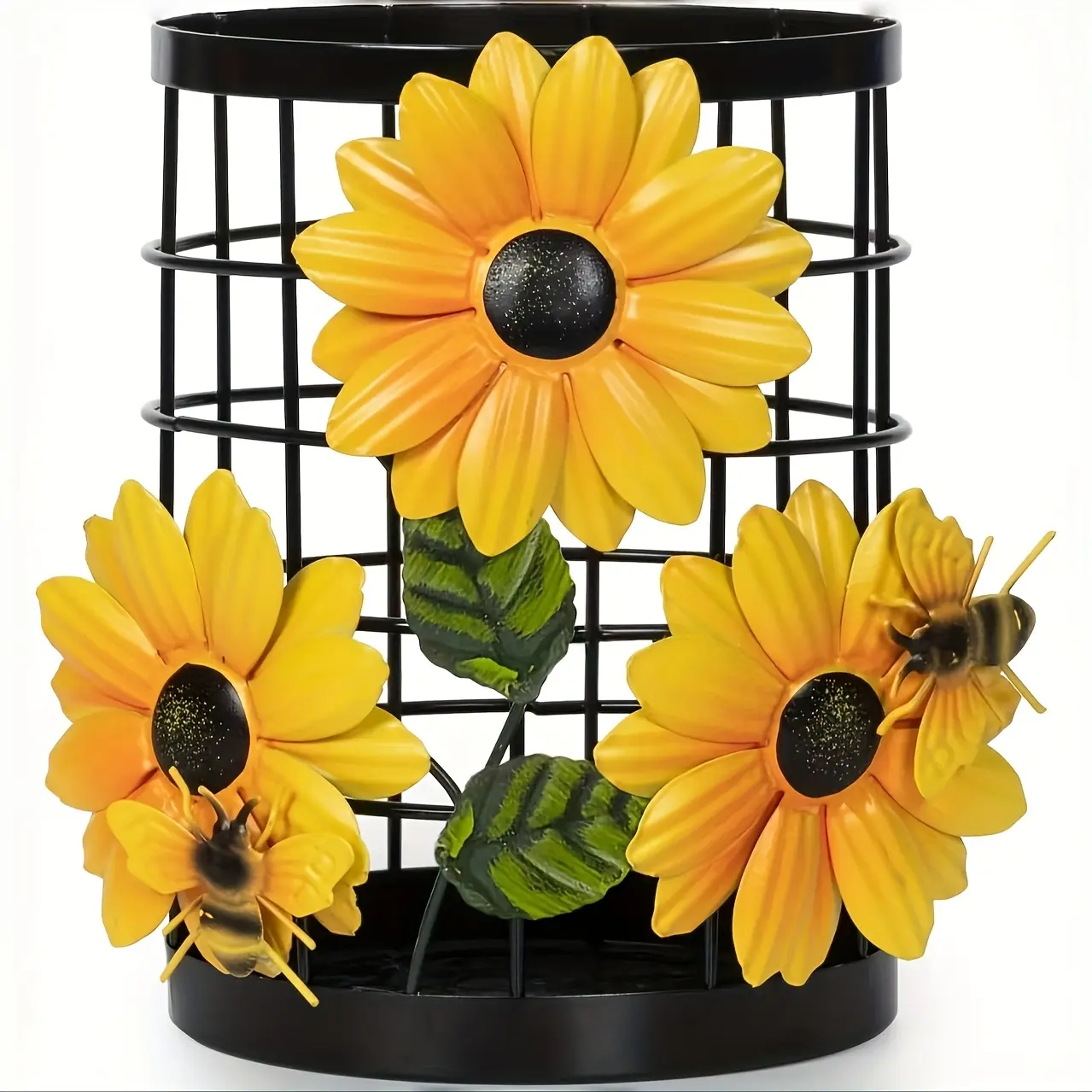 Farmhouse Ironware Floral Sunflower-Daisy Themed Organizer Bin - Kitchen Utensil Storage Caddy for Paint Brushes, Tool Accessories, Drawer Use, Decorative Gift Option