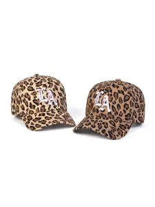 Unisex Gothic La Embroidered Leopard Print Baseball Cap, Adjustable Outdoor Sun Protection Hat for Travel Beach Vacation, Leopard Vintage Hat