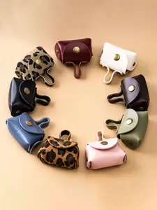 DIY Solid & Leopard Print, Compact Mini Coin Purse Pendant Mini Bag Keychain Accessories PU Leather Coin Purse Bag Charm Hanging Mini Wallet Necklace Pendant Mini Change Coin Pouch Mini Handbag Charms Backpack Accessories