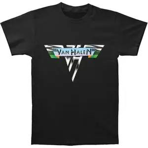 Menswear 100% Cotton Casual Round Neck Short-Sleeve Tops, Classic Van Halen Band Logo T-Shirt for Rock Music Fans