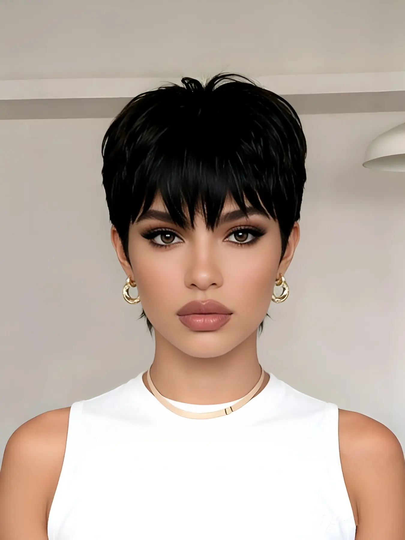 pixie cut black color for women stylish gift wig short straight Adjustable Human Hair wig machine made pixie wig daily party use human hair wig