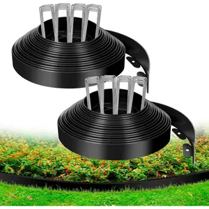 1.5 Inch x 100 FT Landscape Edging, Garden Edging Borders with 100 count Upgrade Stakes, Flexible No Dig Plastic Garden Border for Lawn, Landscaping, Flower Beds and Yard