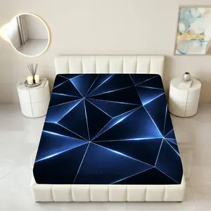 1Pc Geometric Starry Night Sky Fitted Sheet Mattress Protector Modern Theme, Dark Blue Pattern Mattress Protector Breathable, Soft Comfortable Bedding Mattress Cover, for Bedroom Guest Room.