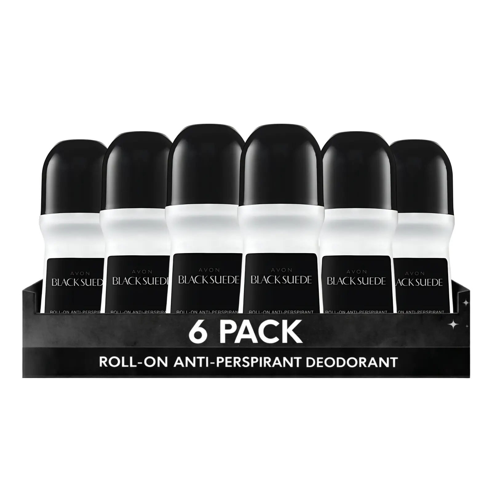 Black Suede Roll-On Anti-Perspirant Deodorant for Men Pack of 6 (2.6 fl oz / 75ml Each) | 24-Hour Odor Protection