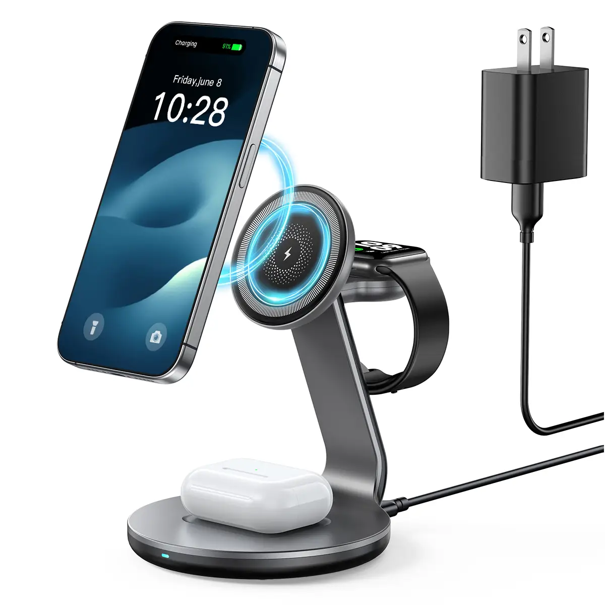 HERRBOL 3in1 Charging Station Compatible with Magsafe Wireless Charger for iPhone 1213141516 Series for AirPods iWatch Series Wireless Charger
