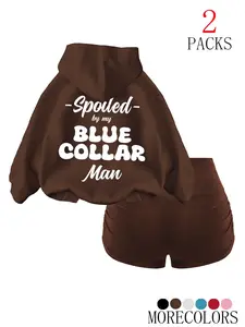 Women's Fashion Hooded Drawstring Sweatshirt Set, Retro Style, Labor Day Print, Casual Streetwear, Fall & Winter, Loose Fit