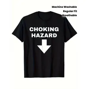 Men'S Casual Short Sleeve T-Shirt | Breathable Crew Neck, "Choking Hazard" Trendy Print, Machine Washable, Regular Fit for Spring/Summer/Fall