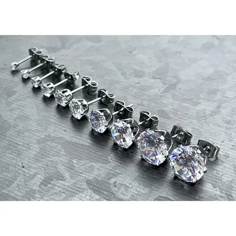PAIR of Stunning Hypoallergenic Prong Set CZ Gem 316L Surgical Steel Stud Earrings!