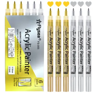 Black White Gold SilveryAcrylic Paint Pens, Acrylic Paint Markers Art Markers Pen 0.7 mm Extra Fine, 3 mm Medium Tip, Waterproof Paint Pens for Rock Painting Ceramic Glass Canvas Mug Metal Wood DIY Supplies