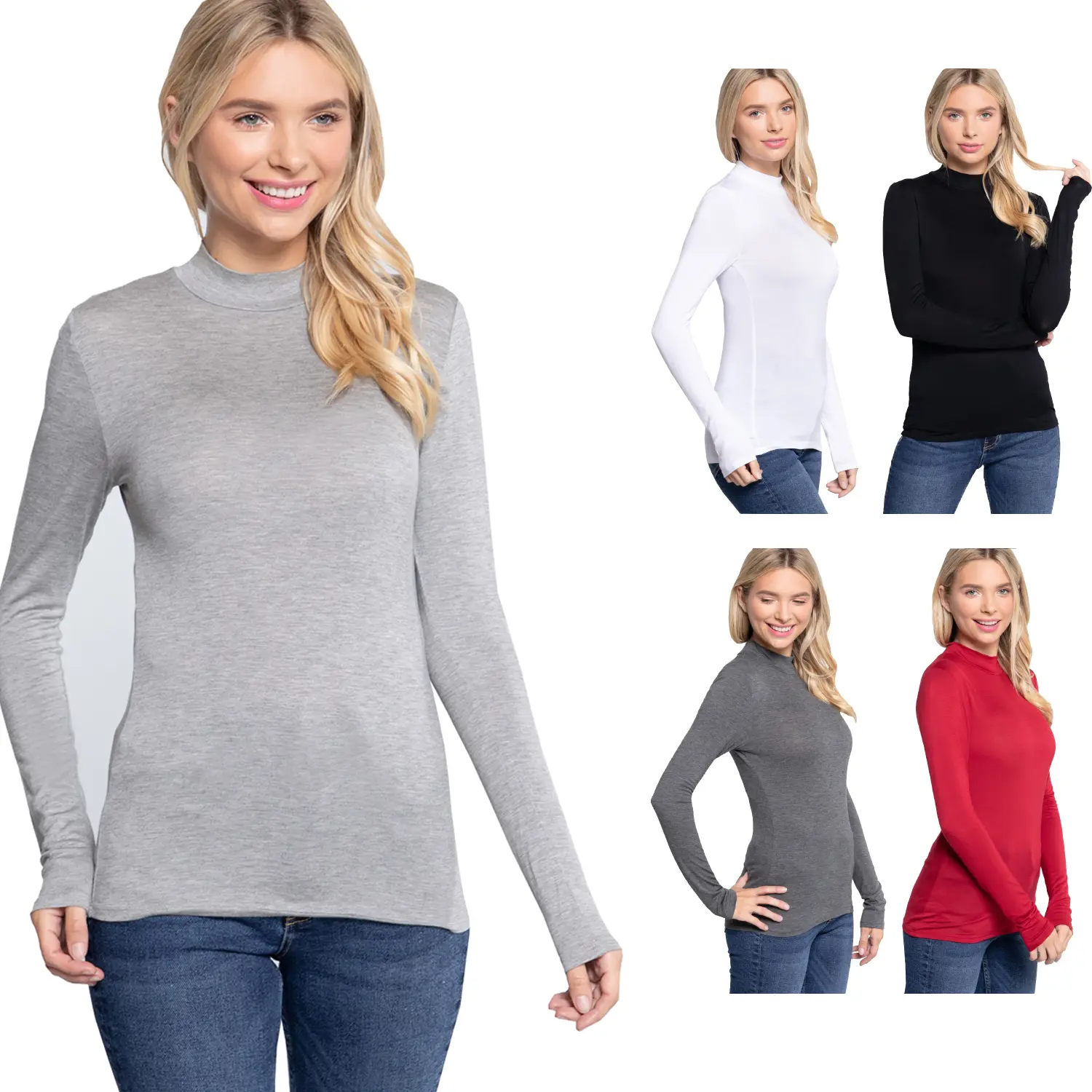 Women's Basic Solid Breathable Comfortable Mock Turtleneck Casual Lightweight Comfy Slim Fitted Stretchy Long Sleeve Layering Pullovers Outdoor Silky Tee Tops